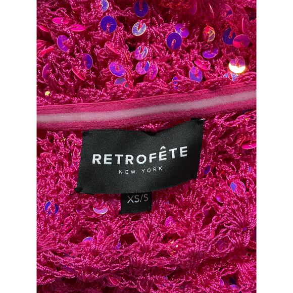 Retrofete 'Massie' Pink Halterneck Crochet Sequin Embellished Dress Size XS - Picture 4 of 5